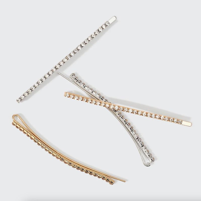 Metal Rhinestone Extra Long Bobby Pins 4pc Set Gold &amp; Silver