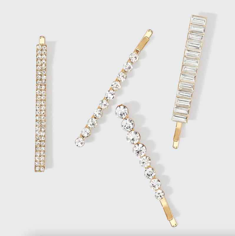 Metal Rhinestone Assorted Bobby Pins 4pc Set Gold