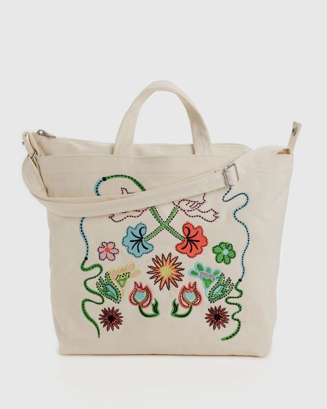 Horizontal Zip Duck Bag Embroidered Birds
