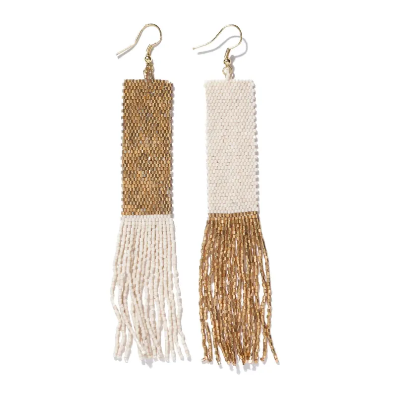 Diana Mirror Image Beaded Fringe Earrings Gold