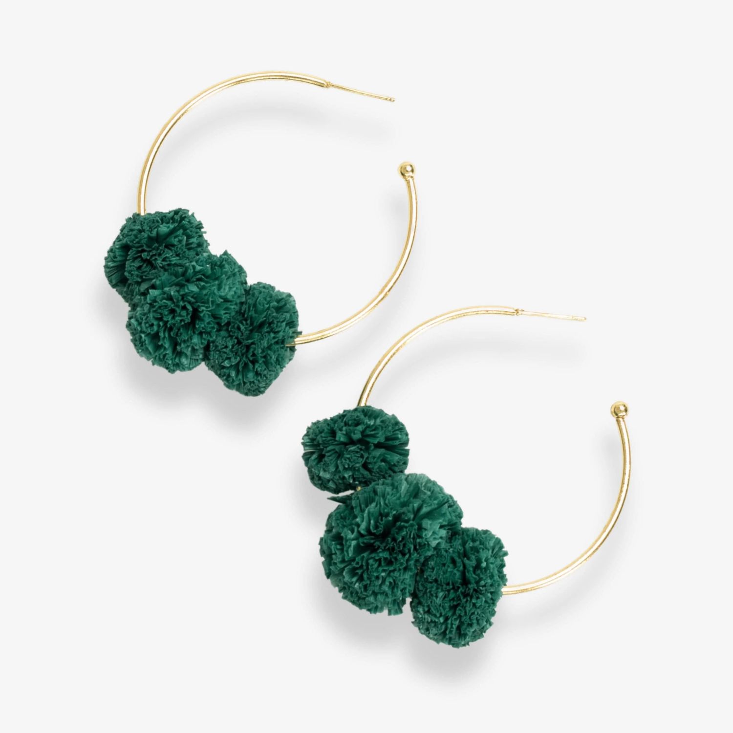 Rita Raffia Poms Hoop Earrings Kelly Green