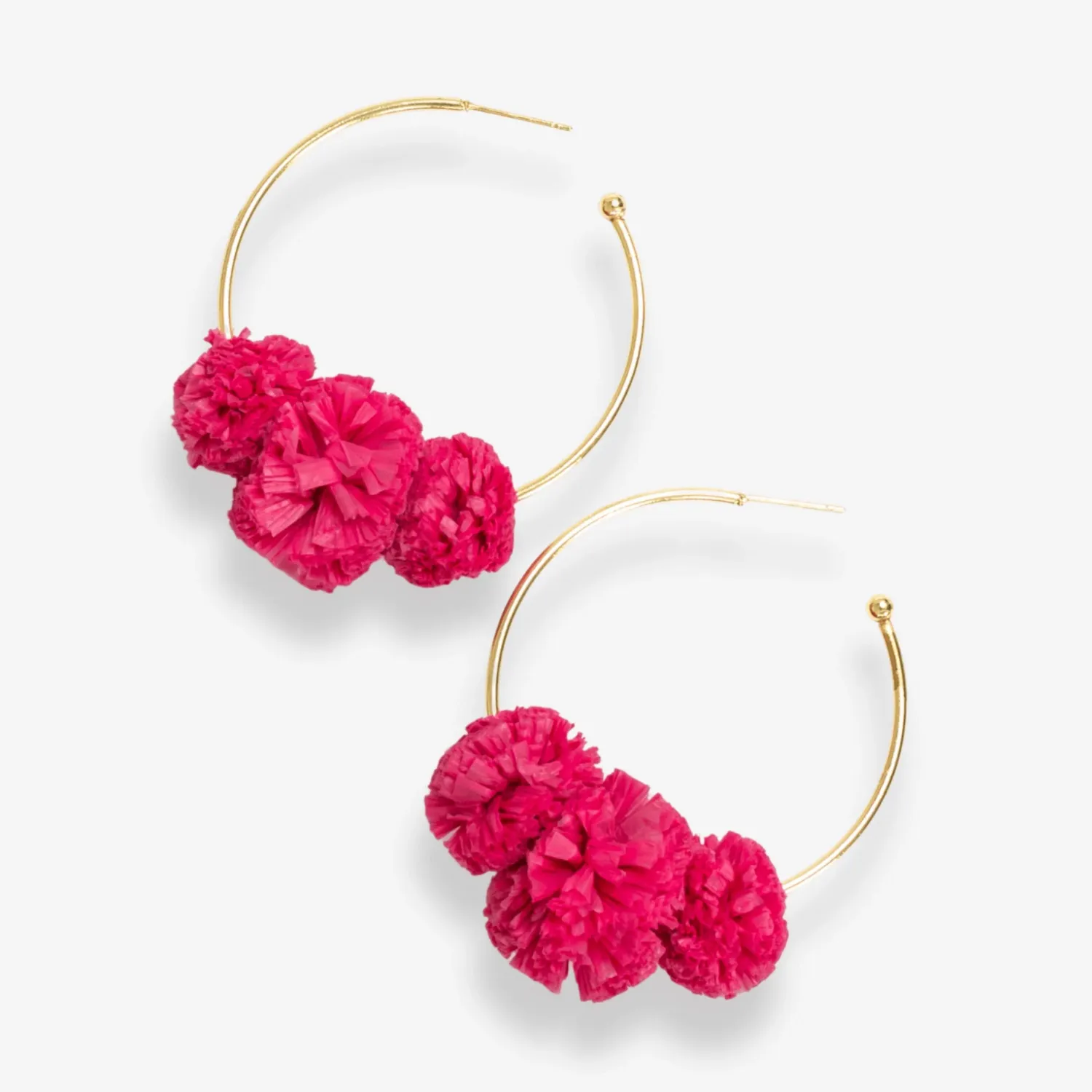 Rita Raffia Poms Hoop Earrings Hot Pink