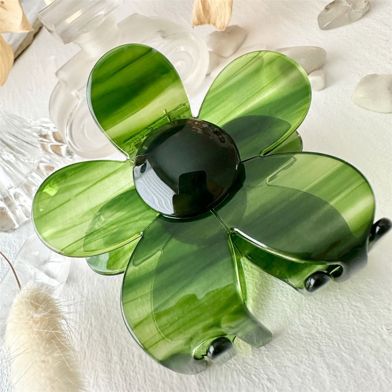 &quot;Flower Power&quot; Flower Hair Claw Green