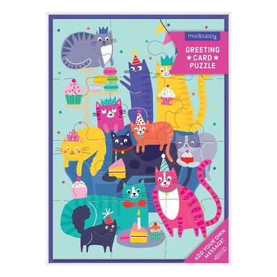 Greeting Card Puzzle Cat Party