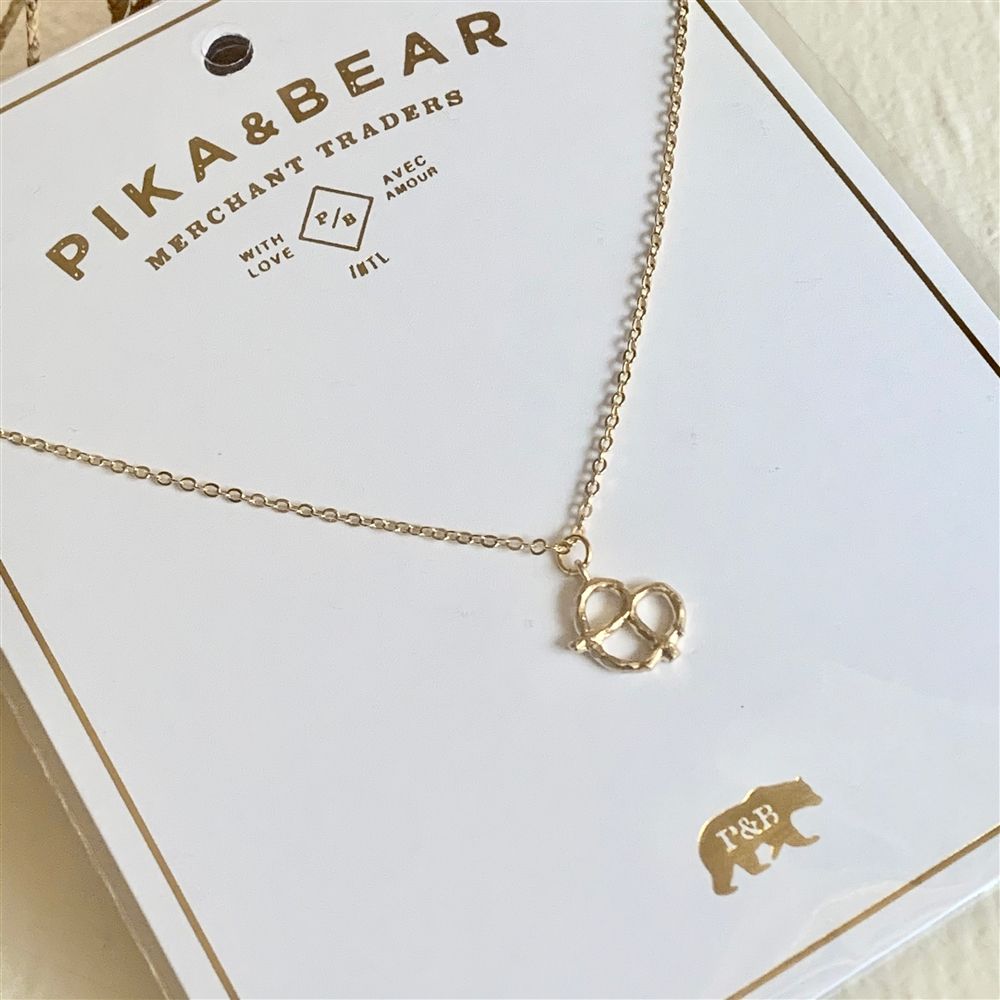 Necklace &quot;Salty&quot; Tiny Pretzel Charm in Gold
