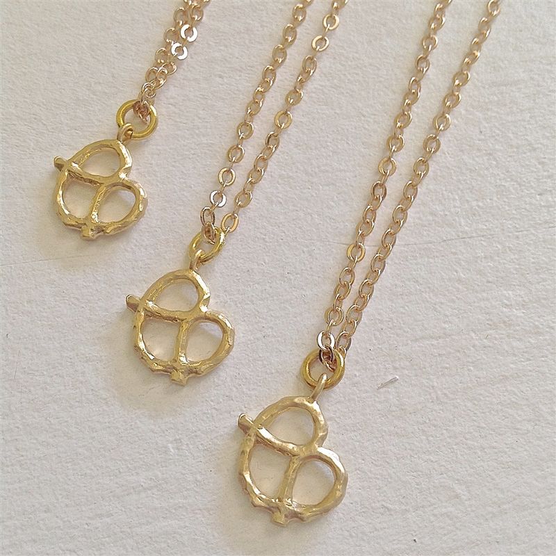 Necklace "Salty" Tiny Pretzel Charm in Gold