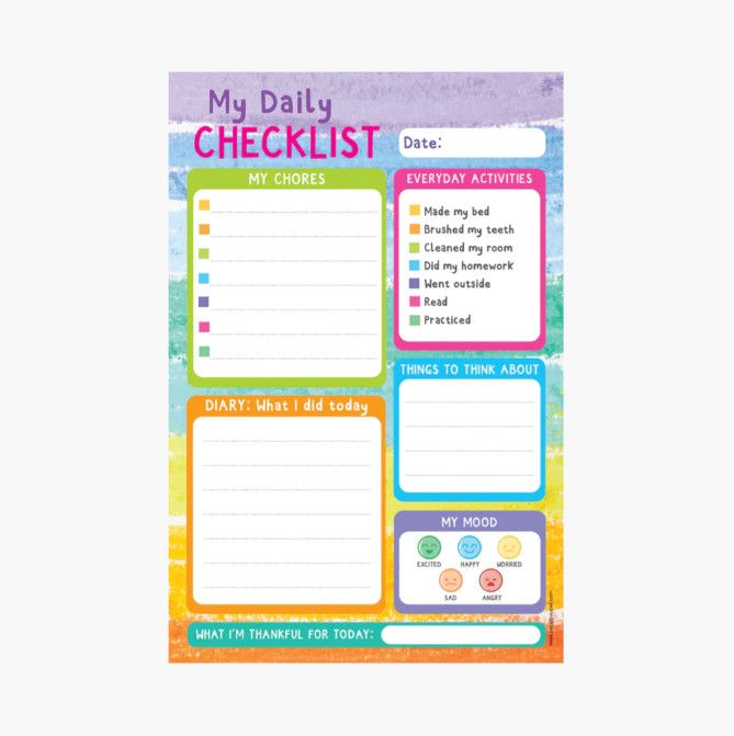 Daily Note Pad Kids Daily Checklist