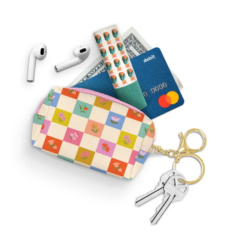 Keychain Pouch Checkerboard Blooms