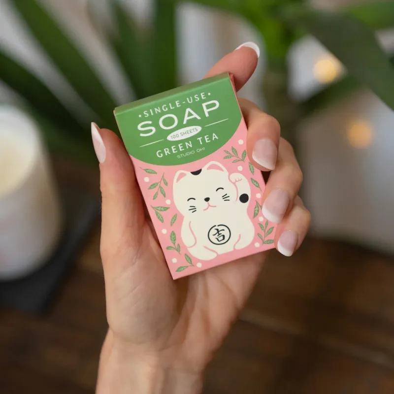 Single Use Soap Sheets Lucky Cat Green Tea