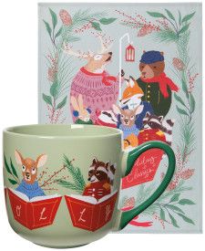 Mug and Dishtowel Set Woodland Carolers