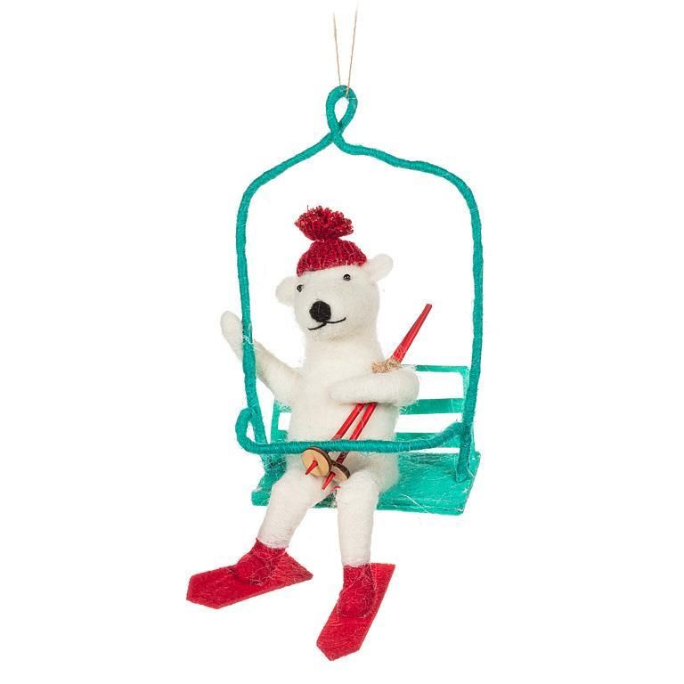 Felt Ornament Skiing Bear On Chairlift