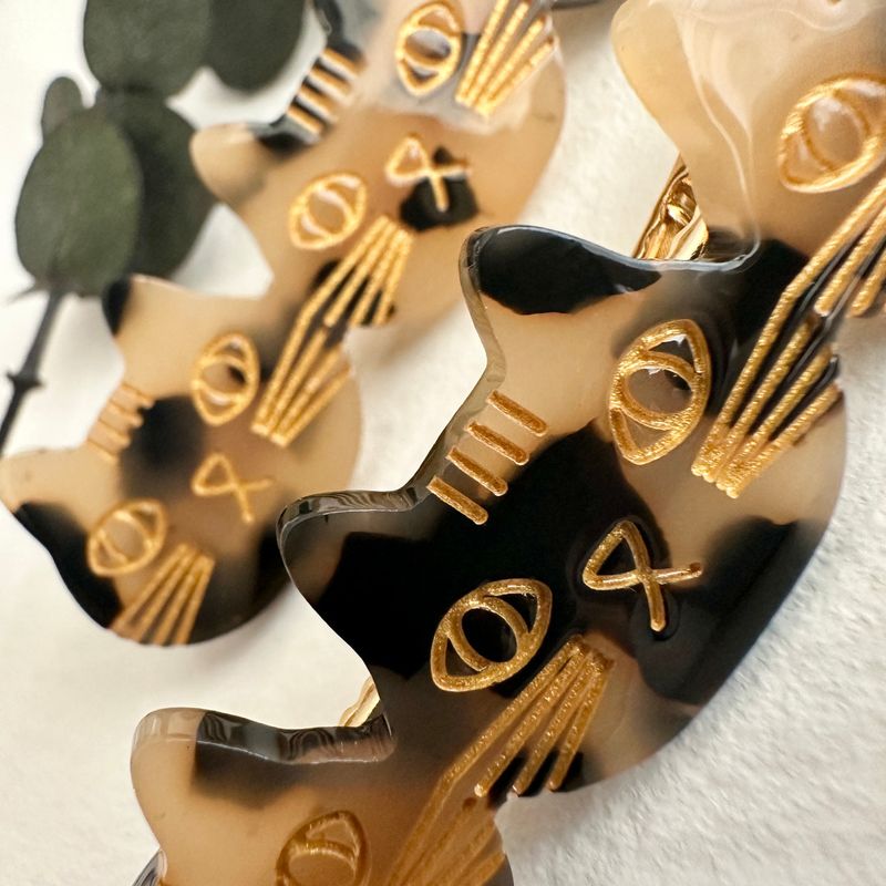 "Triple Trouble" Cat Face Hair Clips Calico