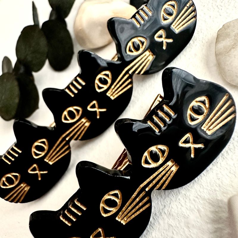 "Triple Trouble" Cat Face Hair Clips Black