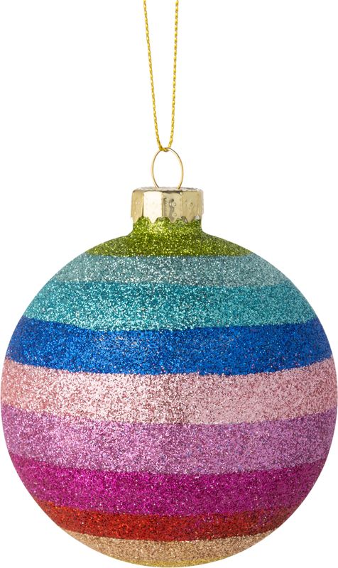 Glass Ornament Multicoloured Ball With Glitter Bands