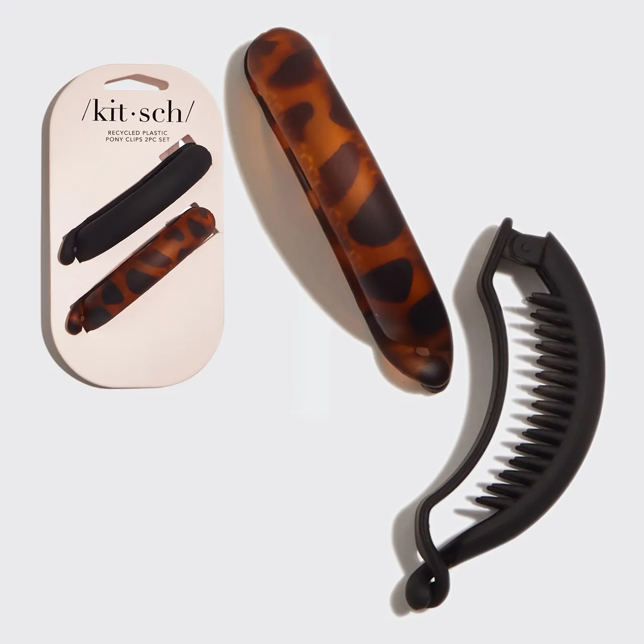 Recycled Plastic Pony Clips 2pc Set Black &amp; Tortoise