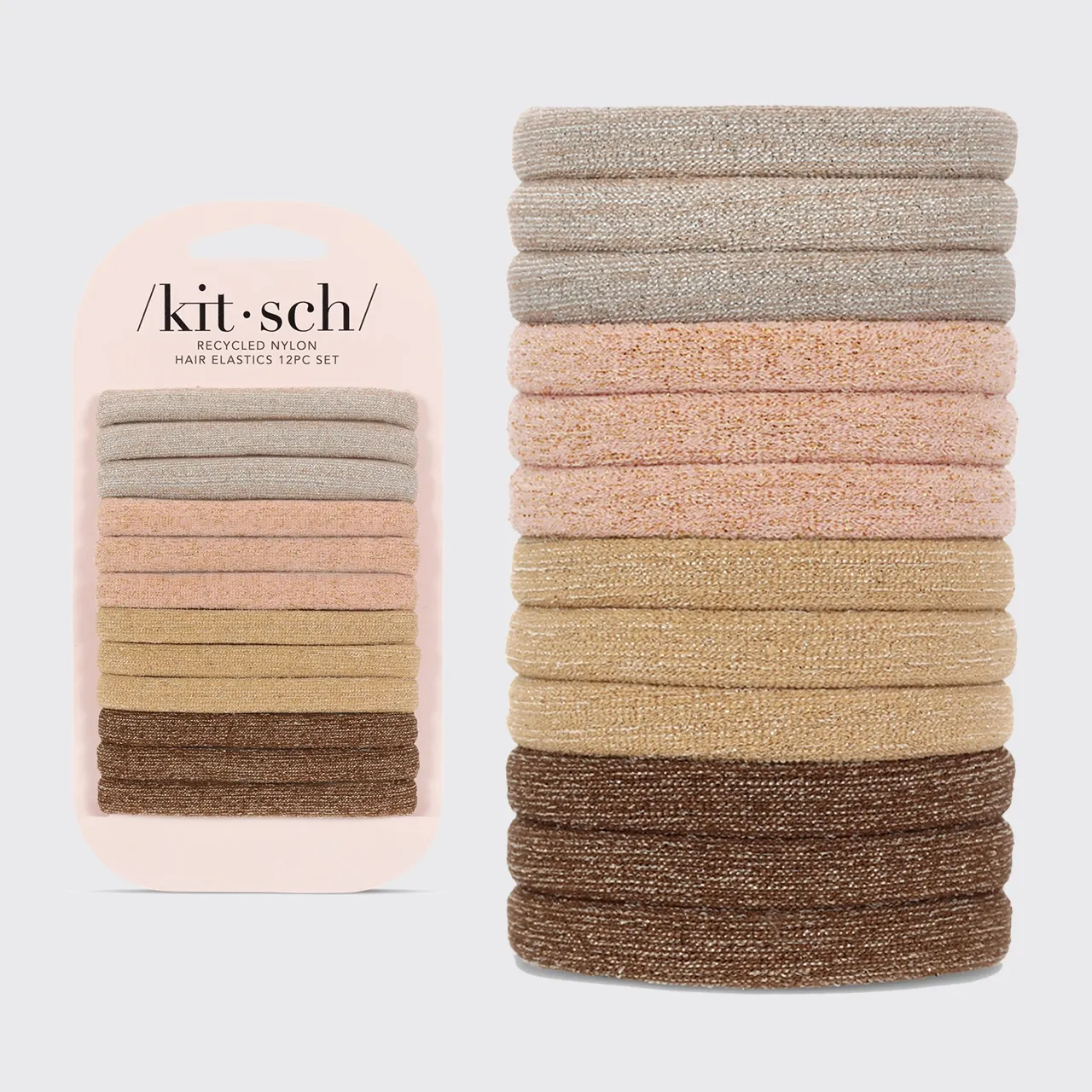 Recycled Nylon Glitter Medium Elastics 12pc Set Neutral