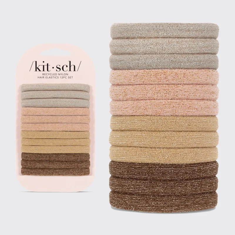Recycled Nylon Glitter Medium Elastics 12pc Set Neutral