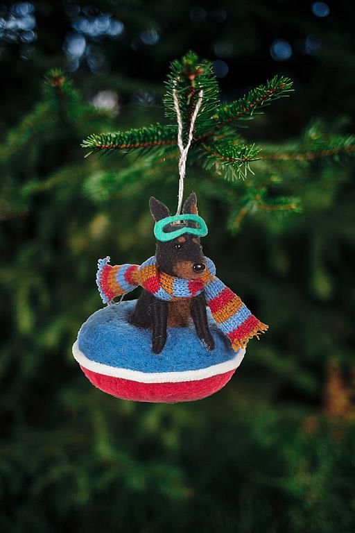 Felt Ornament Snowtubing Dog