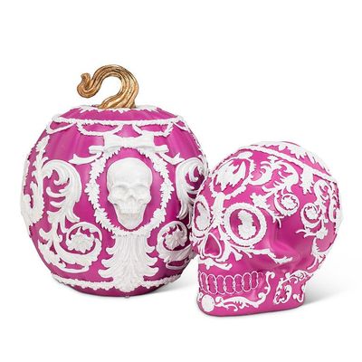 Embossed Scroll Skull Pink