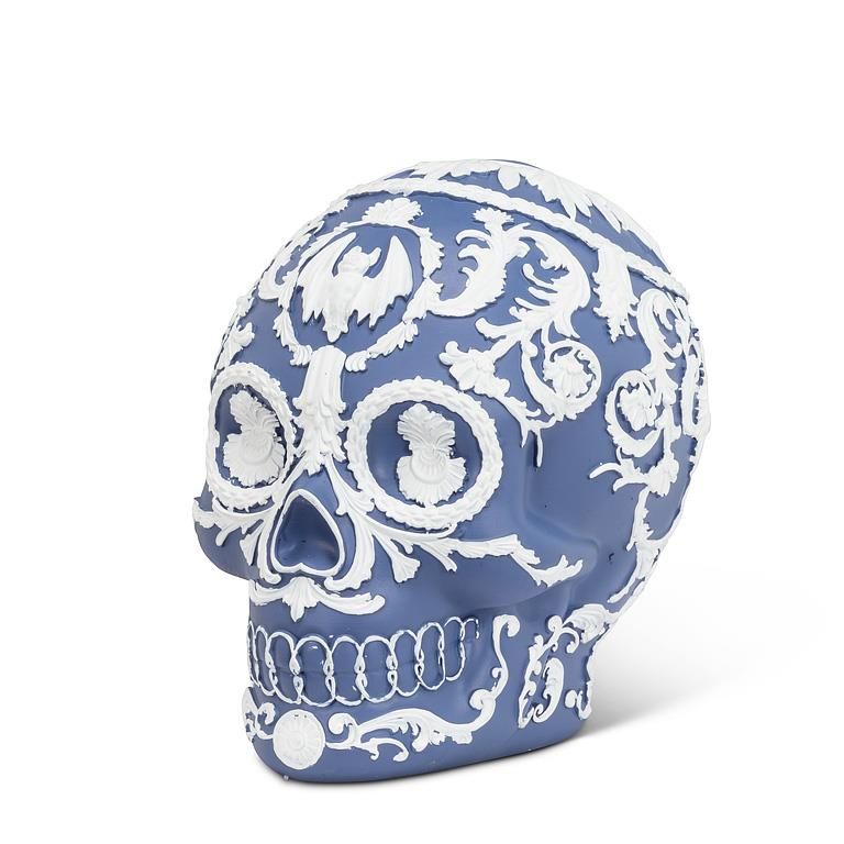 Embossed Scroll Skull Blue