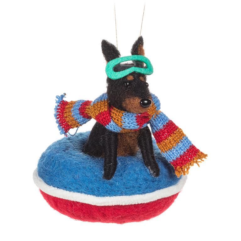 Felt Ornament Snowtubing Dog