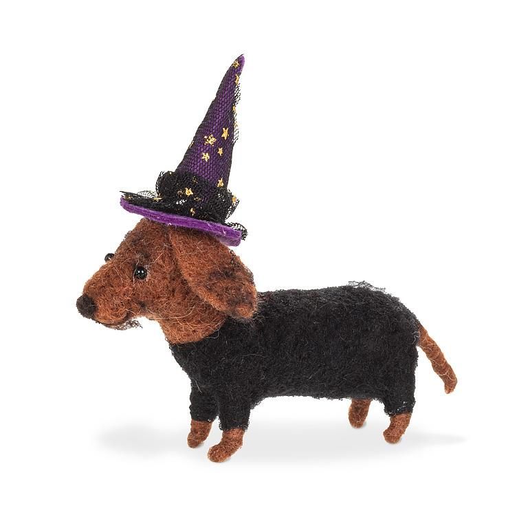 Felt Ornament Dachshund with Witch Hat