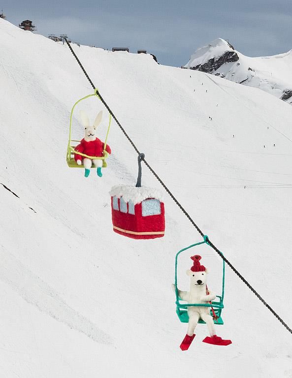 Felt Ornament Skiing Bear On Chairlift