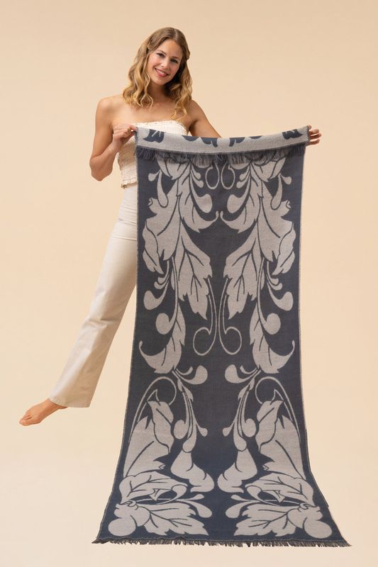 Woven Scarf Opulent Flourish Charcoal