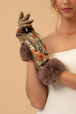 Gloves Bernadette 70s Floral Kaleidoscope Olive Rust