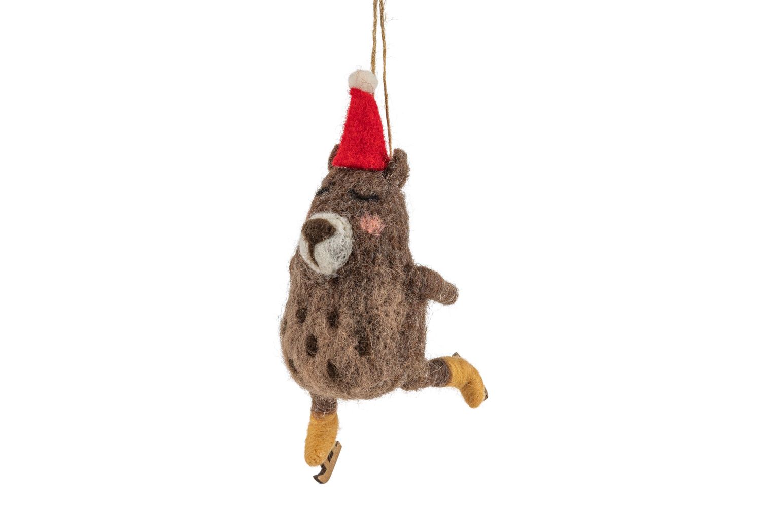 Felt Ornament Skating Bear with Red Hat