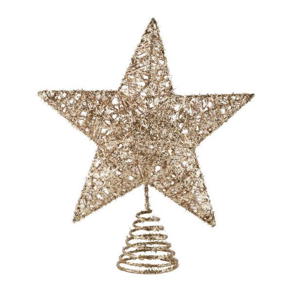 Metal Tree Topper Champagne Gold Tinsel Star 10&quot;