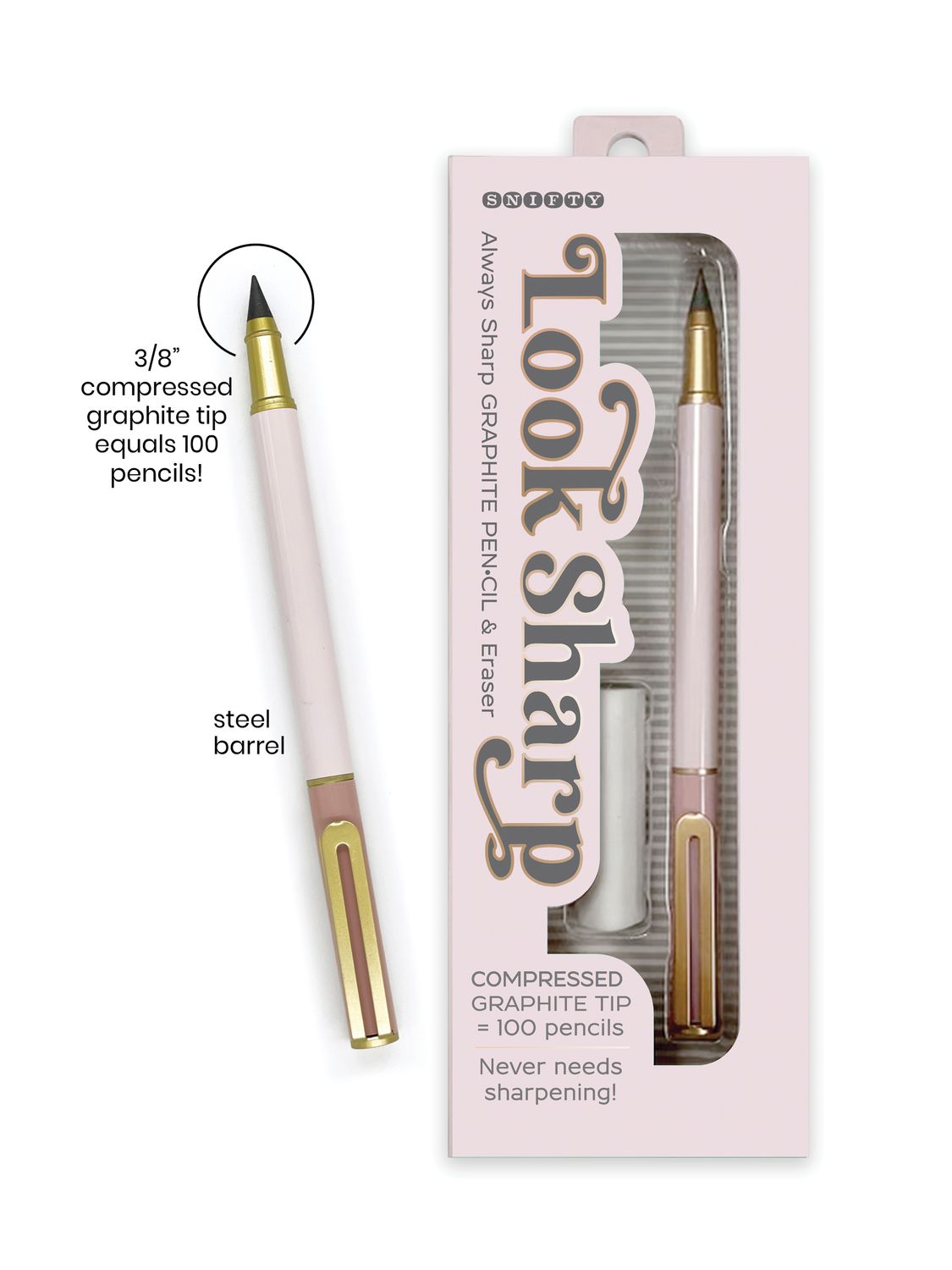 Look Sharp Penicl &amp; Eraser Set Blush