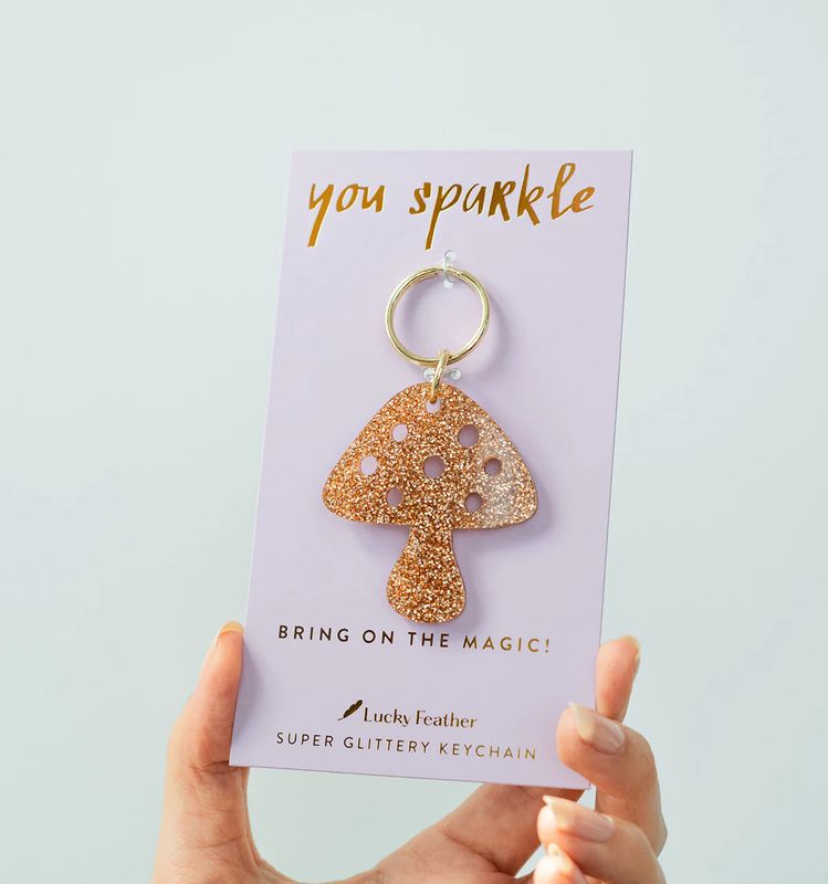 Gold Glitter Acrylic Keychain Mushroom