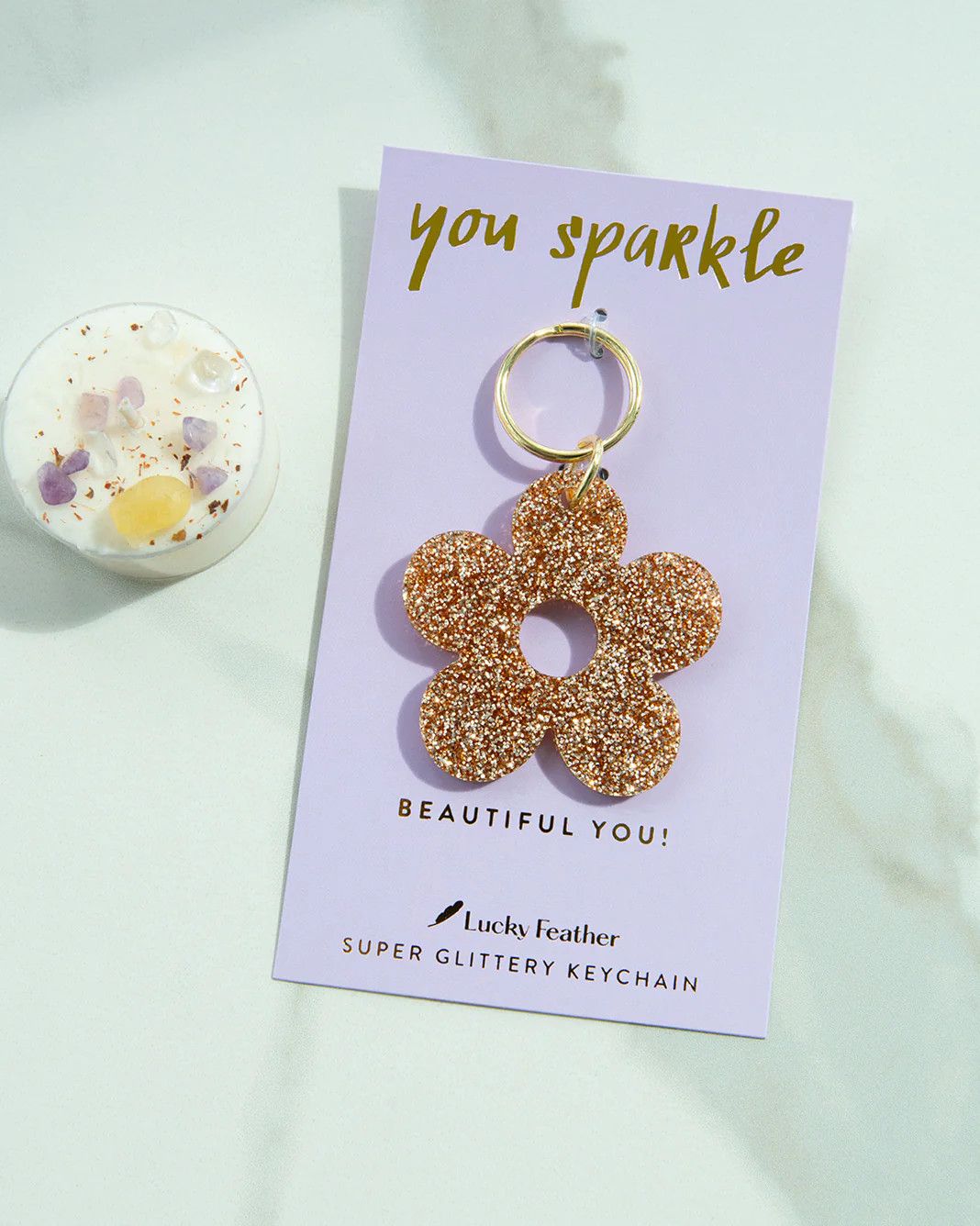 Gold Glitter Acrylic Keychain Flower