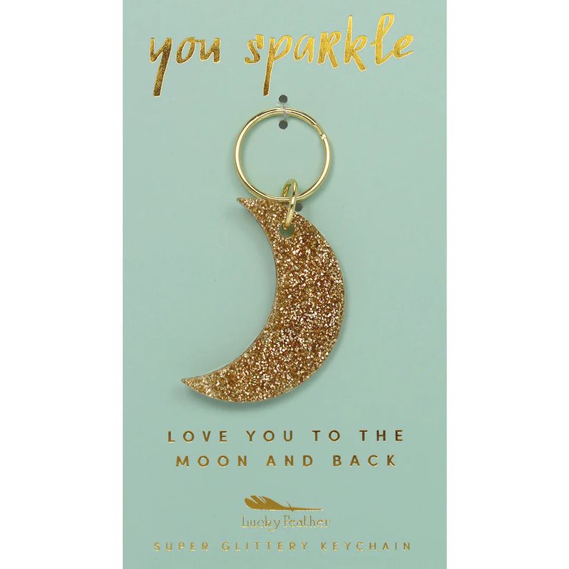 Gold Glitter Acrylic Keychain Moon