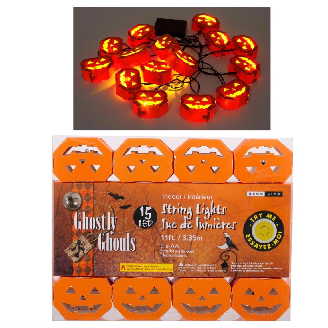 15 LED Pumpkin Lights Battery Operated