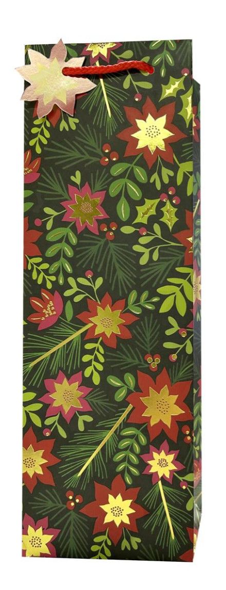 Bottle Gift Bag Floral with Gold Detail
