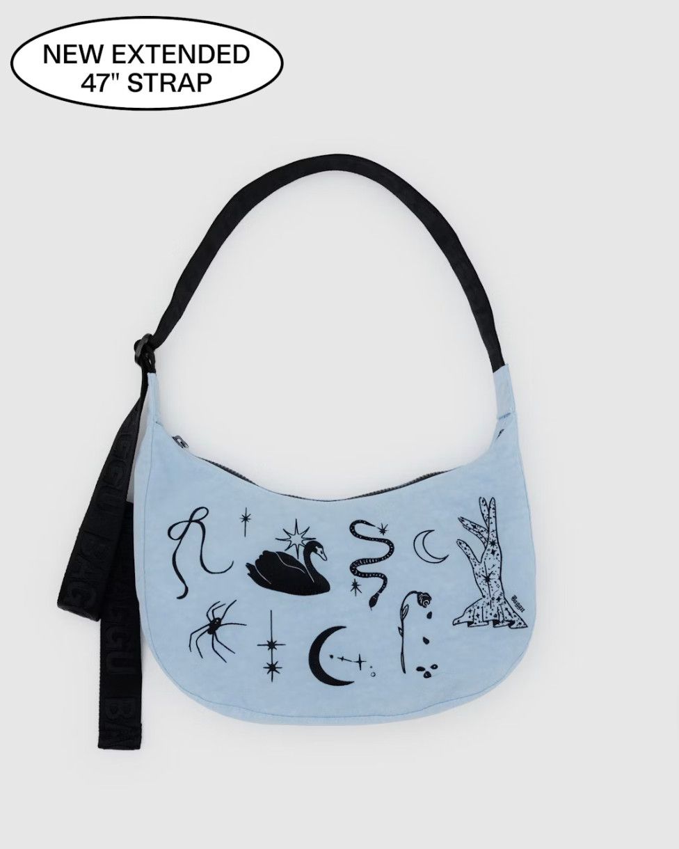 Medium Nylon Crescent Bag Embroidered Ballet Icons
