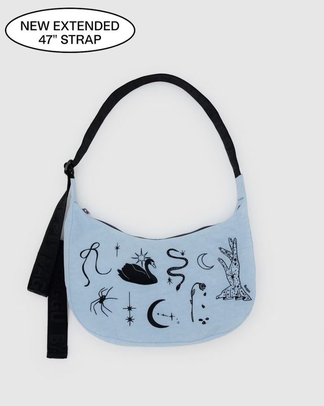 Medium Nylon Crescent Bag Embroidered Ballet Icons