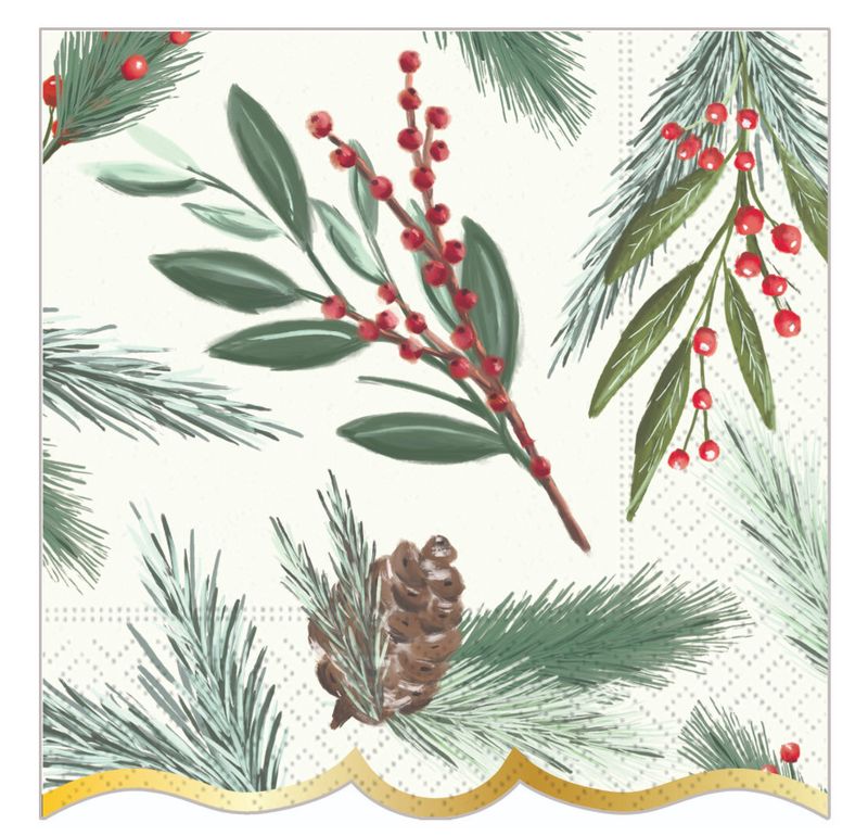 Beverage Napkins Pine Sprig (Shaped)