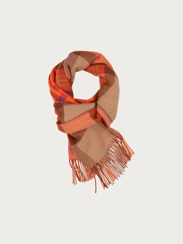 Wool Scarf With Box Check Cyber Orange
