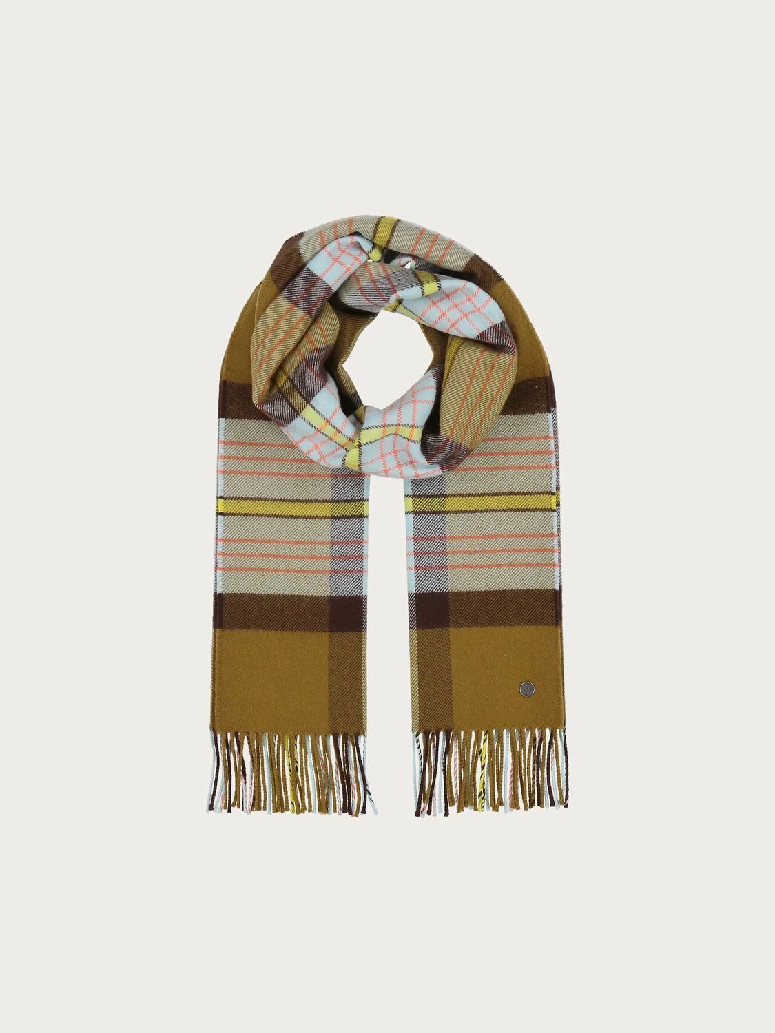 Wool Scarf With Box Check Khaki