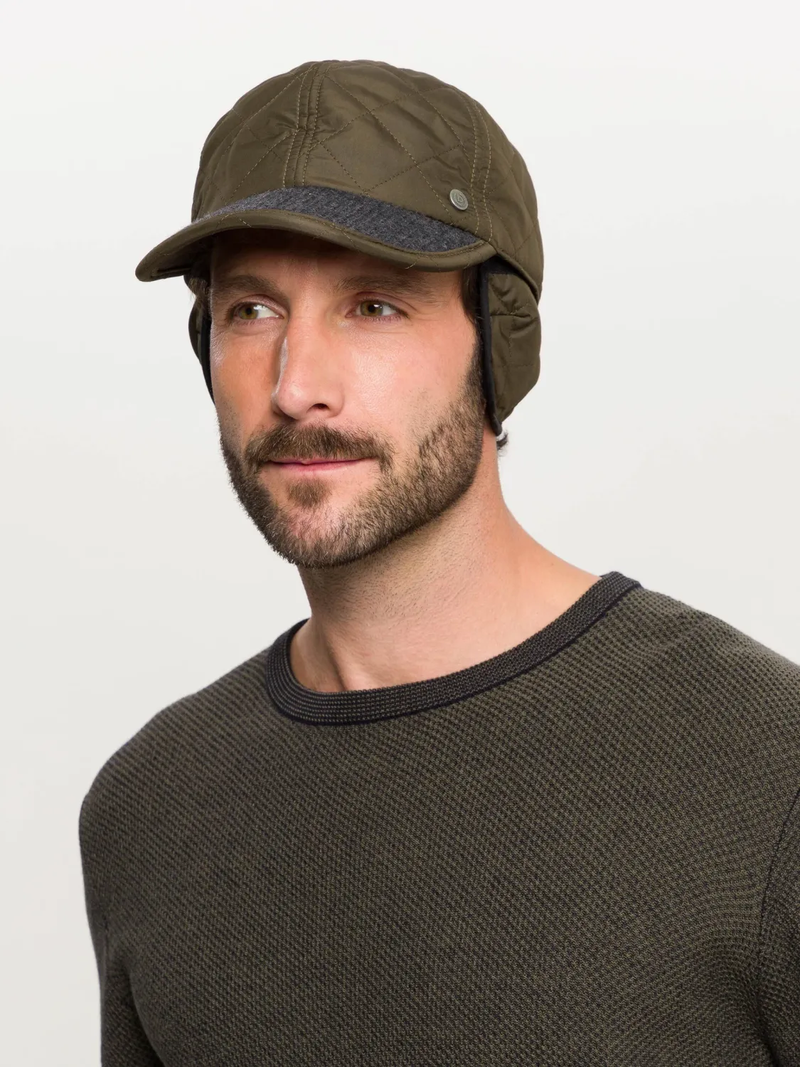 Puffer Baseball Cap With Ear Flaps Dark Olive Size 60