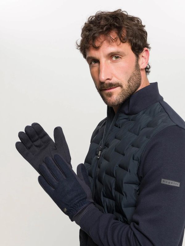 Navy Bugatti Gloves in Herringbone Design Large