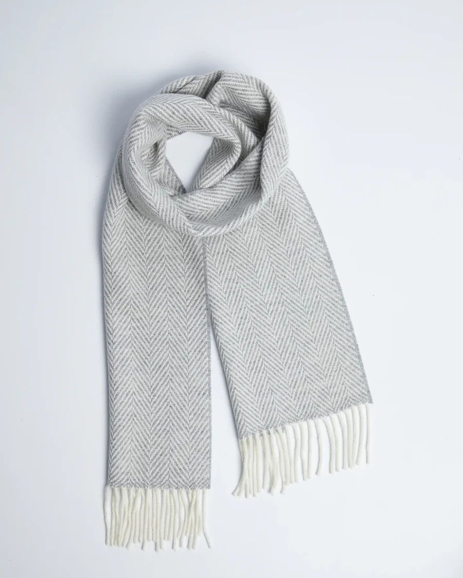 Cashmere Blend Herringbone Pearl Grey and White