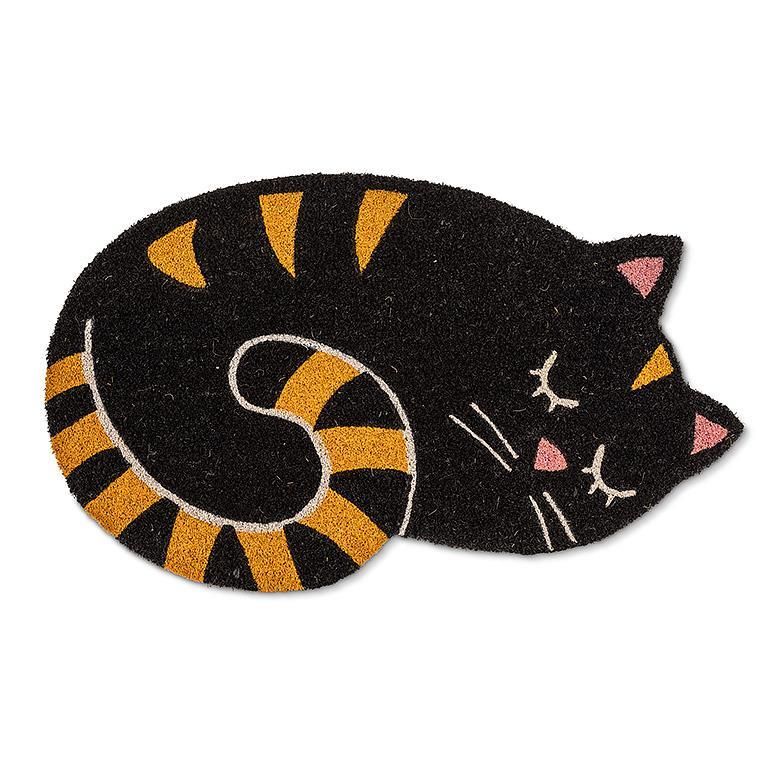 Doormat Rubber Bottom Curled Up Cat 18&quot; x 30&quot;