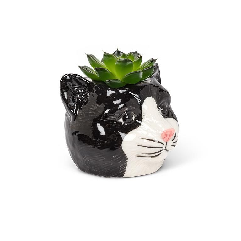 Planter Black and White Cat Small
