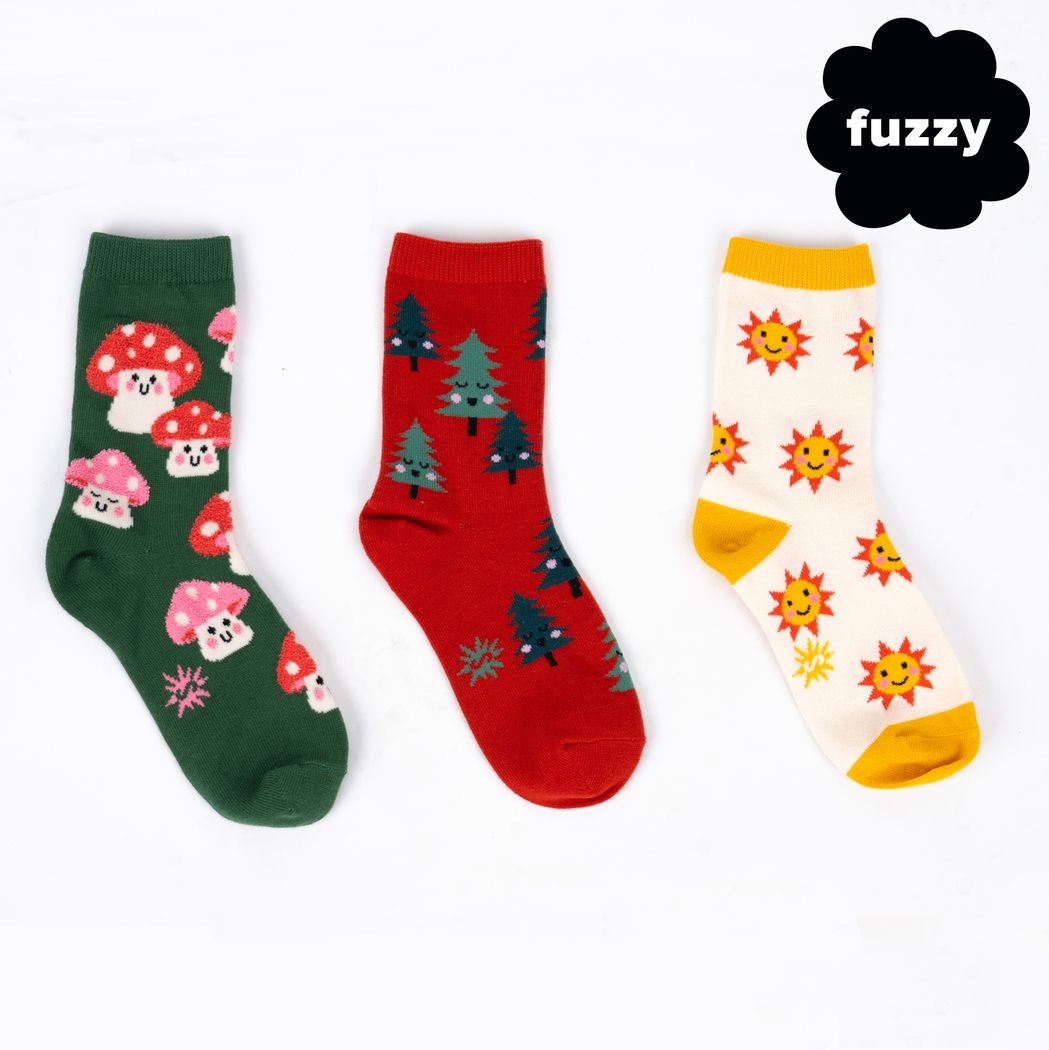 Junior Crew Socks Pack of 3 Mellow Mushrooms