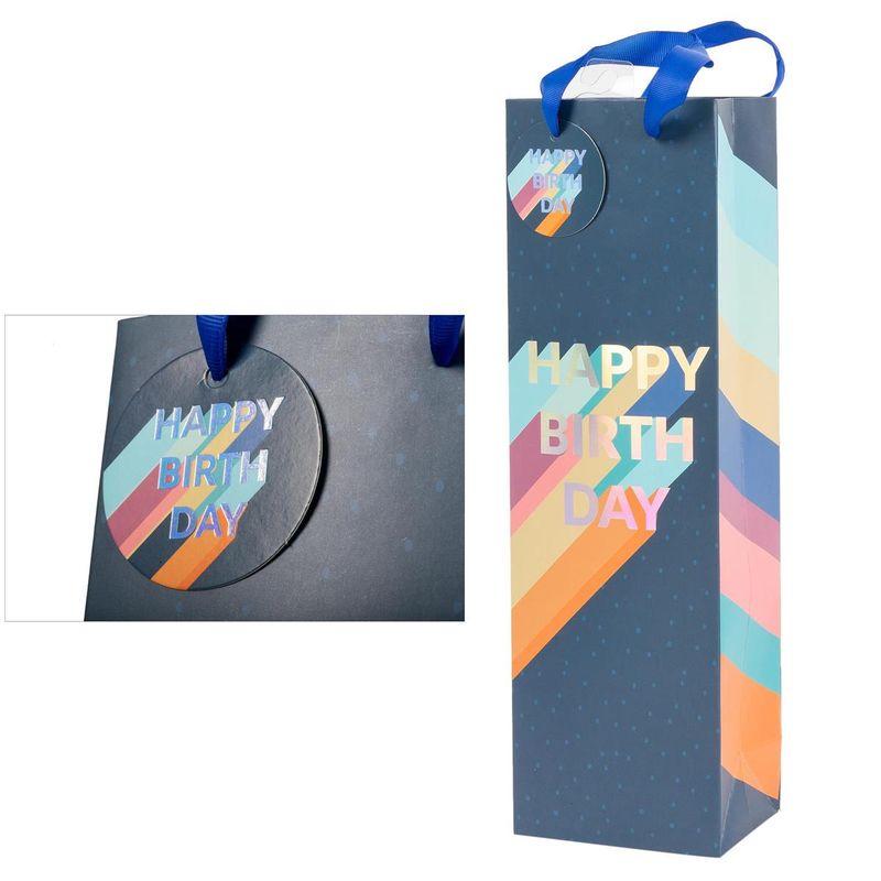 Bottle Gift Bag Happy Birthday Navy
