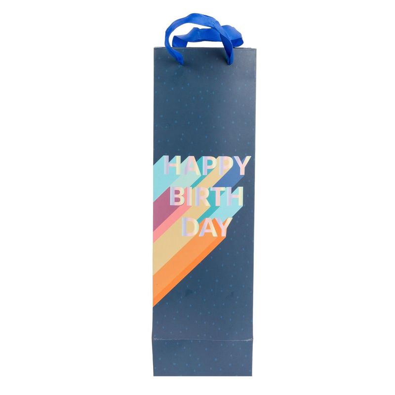 Bottle Gift Bag Happy Birthday Navy